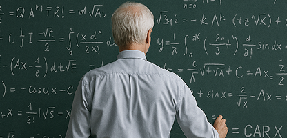 Man writing on blackboard