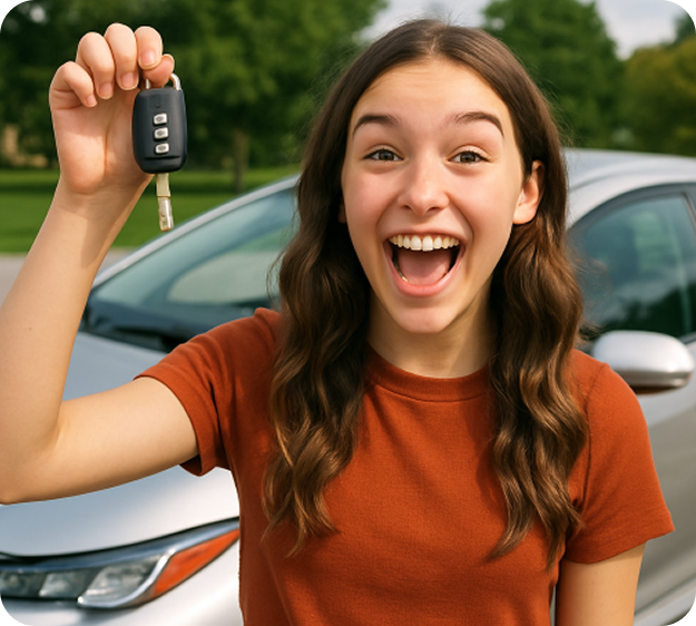 Woman showing car key